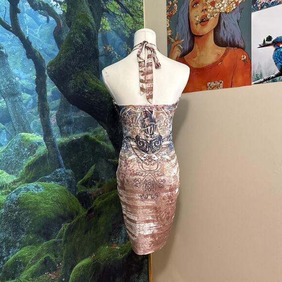 y2k abstract ruched halter bodycon mini dress joyce leslie size L - Picture 5 of 8